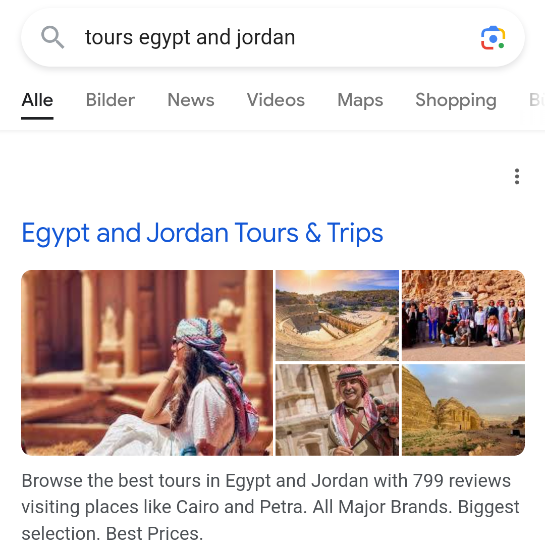 In this example the website targeted the search term "tours egypt and jordan" in the title and in the first line of the descriptions